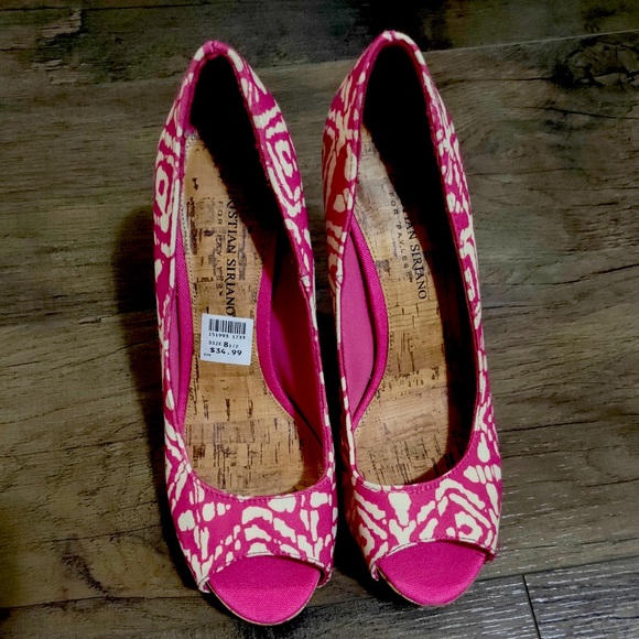 Christian Siriano pink/ivory Peep Toe Heels with Cork Accents size 8.5 - Picture 2 of 8